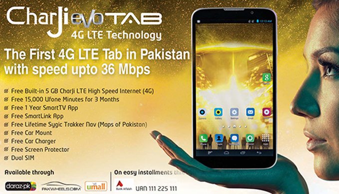 Charji EVO Tab from PTCL is offering with a Lifetime of Free Internet