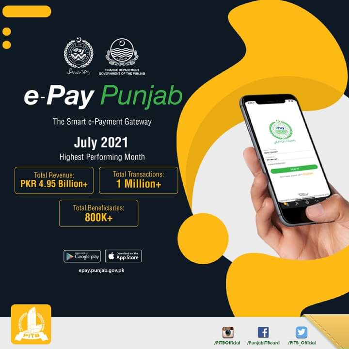 e-Pay Punjab Collects record Rs.5 billion Revenue in July 2021